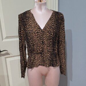 H&M Brown and‎ Black Fitted Peplum Blouse